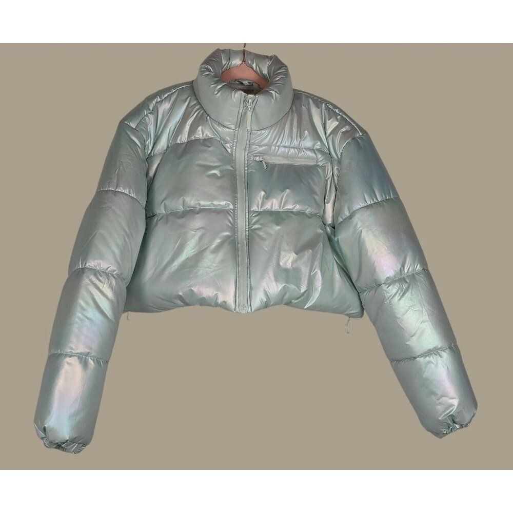 Forever 21 Mint Green Cropped Puffer Jacket with Stand Collar Size XL